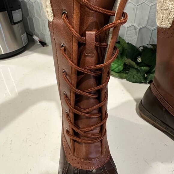 Brown & Cream Tall Lace-Up Boots Size 5.5/38 Womens Heila Man Made/Textile Upper - Picture 7 of 12